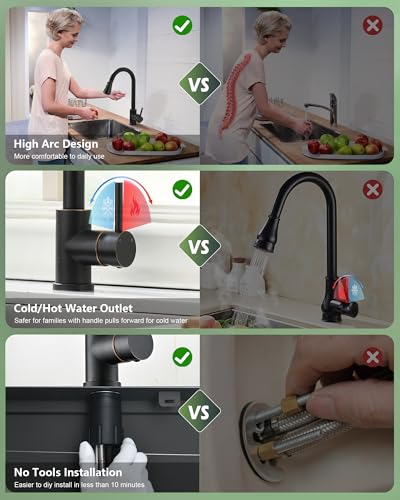 VFAUOSIT Oil Rubbed Bronze Faucet with Pull Down Sprayer - Bronze Kitchen Sink Faucet, Single Handle, Single or 3 Hole, Sprayer - Image 5