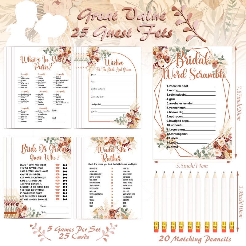 Teling 145 Pieces Bridal Shower Game Bridal Shower Favors Set Wedding Games Cards and Pencils for Bride Groom Bachelorette Party Wedding Party Favor(Boho Style) - Image 3