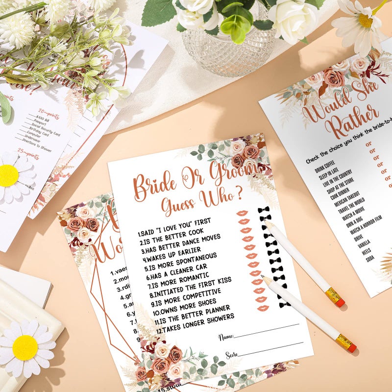 Teling 145 Pieces Bridal Shower Game Bridal Shower Favors Set Wedding Games Cards and Pencils for Bride Groom Bachelorette Party Wedding Party Favor(Boho Style) - Image 4