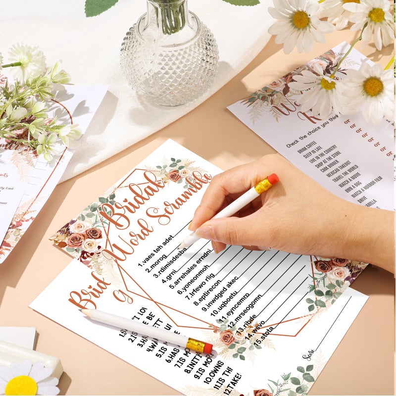 Teling 145 Pieces Bridal Shower Game Bridal Shower Favors Set Wedding Games Cards and Pencils for Bride Groom Bachelorette Party Wedding Party Favor(Boho Style) - Image 2