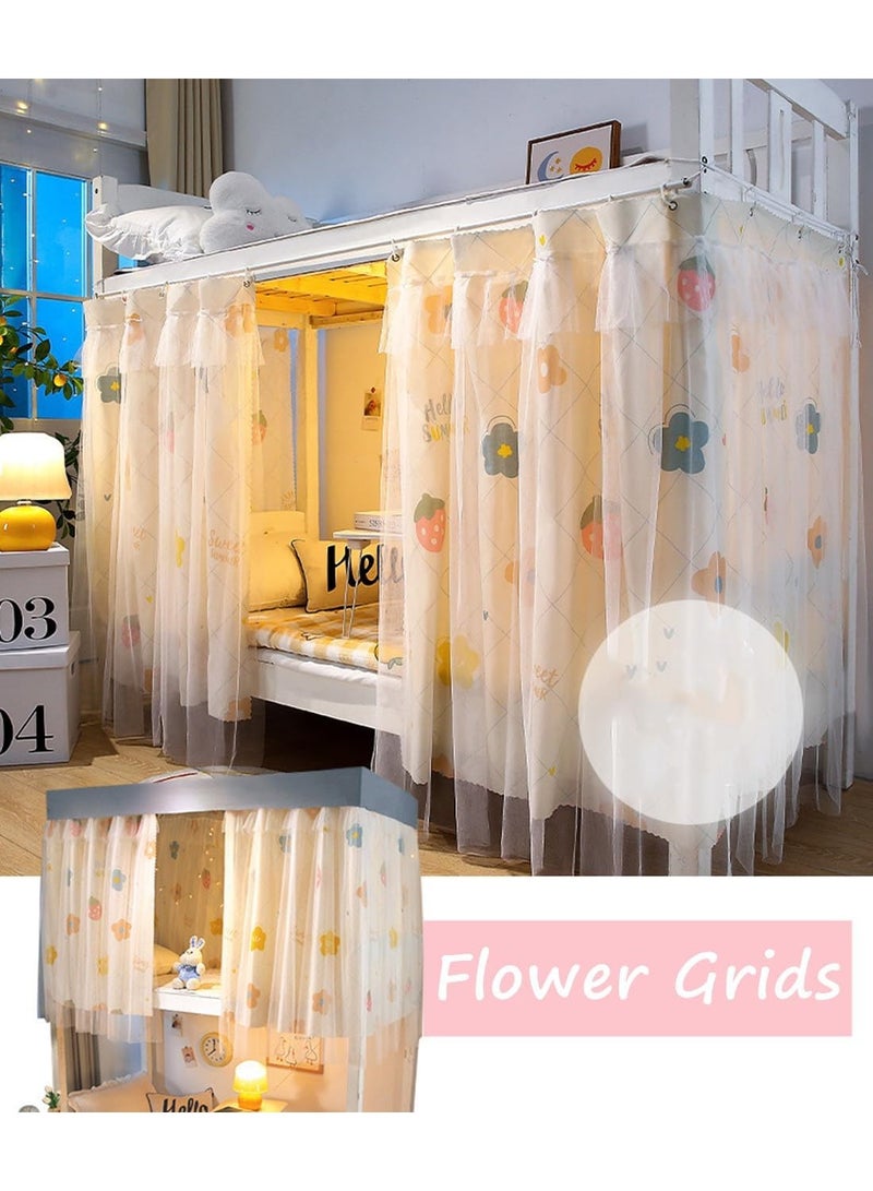 Dorm Bunk Bed Curtain Home Privacy Bed Cloth Shading Curtain Net Bed Tent Dustproof Bed Canopy Single Sleeper Bedding Curtain Student Dormitory Tent Lightproof Bed Spread Curtain Canopy.Flower Grids(2x1.35m）  - Image 3