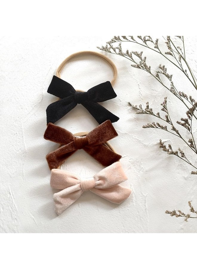 Cherssy Baby Girl 4" Velvet Hair Bows and Headbands, 10pcs Nylon Hairbands Elastic Hair Accessories for Newborn, Infant, Toddlers - Image 4