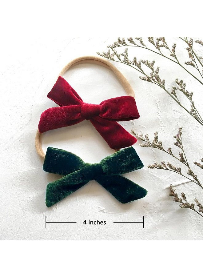 Cherssy Baby Girl 4" Velvet Hair Bows and Headbands, 10pcs Nylon Hairbands Elastic Hair Accessories for Newborn, Infant, Toddlers - Image 3