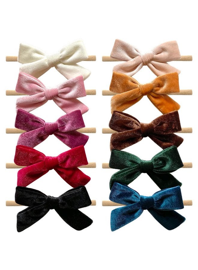 Cherssy Baby Girl 4" Velvet Hair Bows and Headbands, 10pcs Nylon Hairbands Elastic Hair Accessories for Newborn, Infant, Toddlers - Image 1