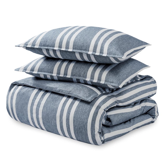 BEDDING DUVET COVER QUEEN SIZE PREMIUM 1800 SUPER SOFT COLLECTION LIGHTWEIGHT COOLING SOFT BREATHABLE DUVET COVER QUEEN STRIPE HEATHERED MIDNIGHT BLUE