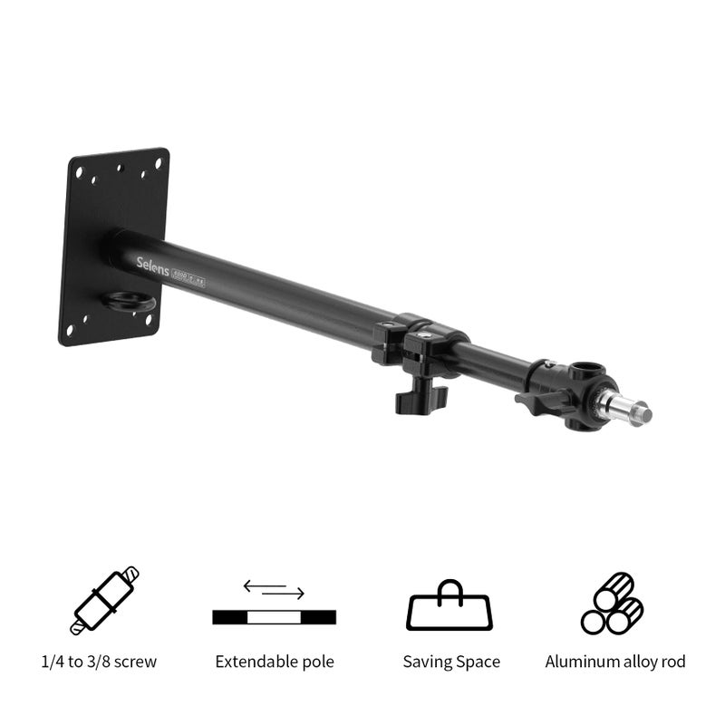 Meking Selens Photography Camera Wall Mount Boom Arm, Ceiling Wall Mounting Up to 22inch for Photo Video Studio Strobe Light, Softbox, Overhead Mount, with 3/8 1/4 Thread, 2 Pack - Image 2
