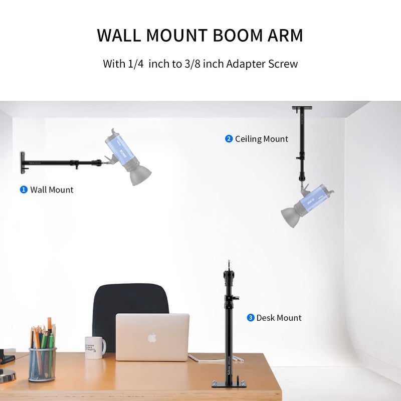 Meking Selens Photography Camera Wall Mount Boom Arm, Ceiling Wall Mounting Up to 22inch for Photo Video Studio Strobe Light, Softbox, Overhead Mount, with 3/8 1/4 Thread, 2 Pack - Image 4