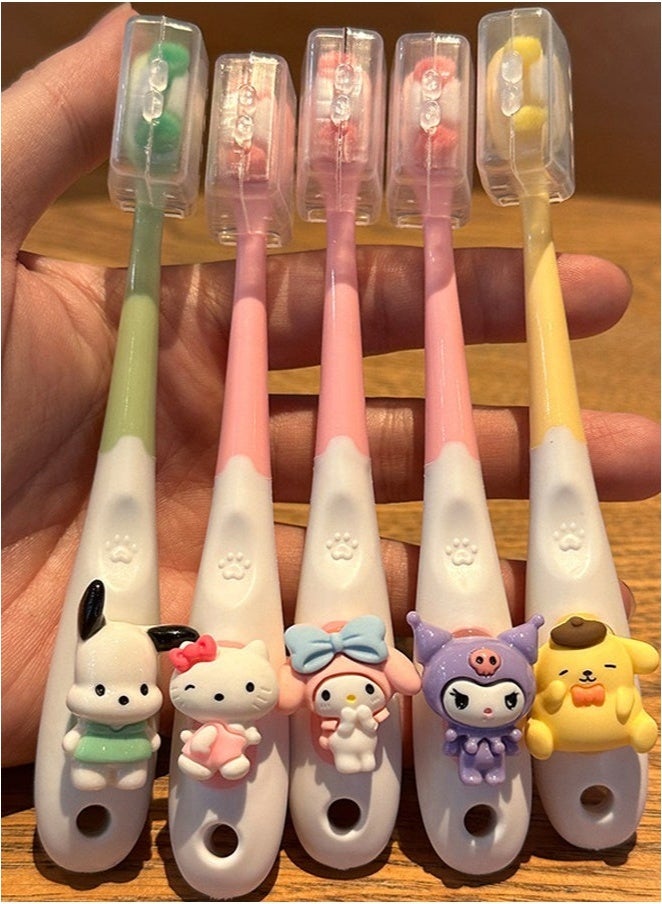 Sanrio 5-Pack Children's Toothbrush With Cartoon Soft Bristles and cute Sanrio Children's Toothbrush Suitable for Children aged 3-12 Hello Kitty Toothbrush - Image 3