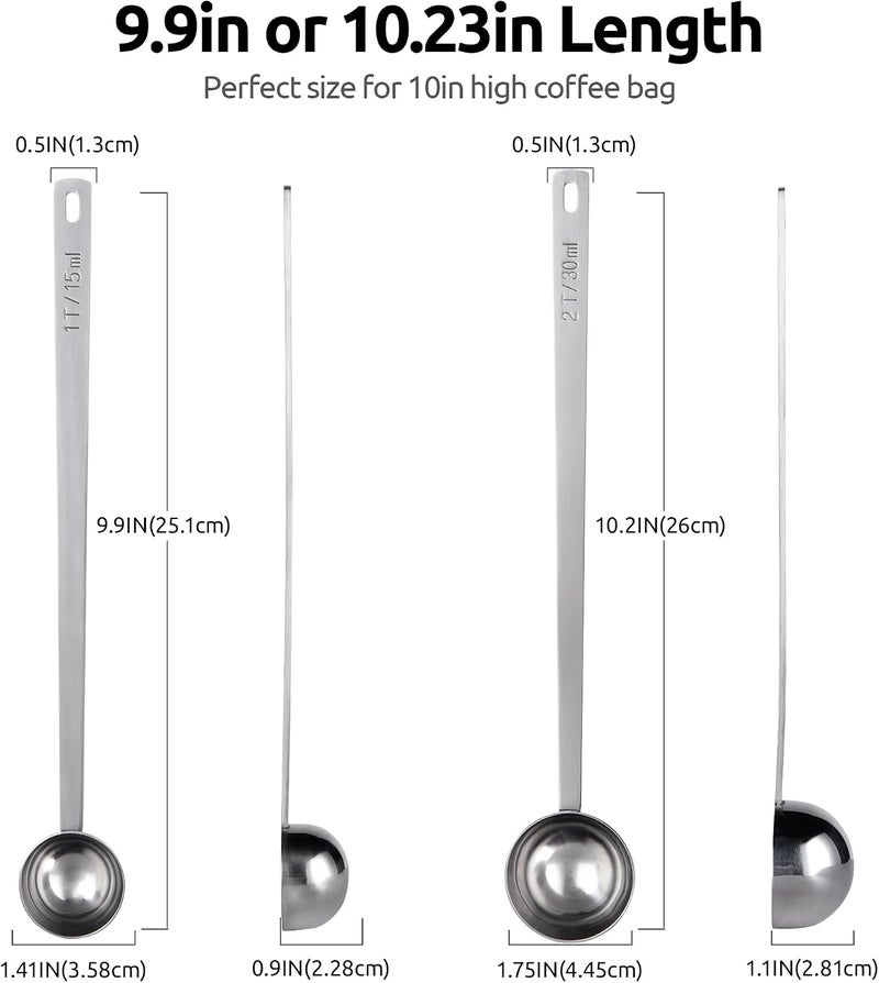 U-Taste All-round unified build 18/8 Stainless Steel Coffee Scoop: 21.6cm Long Handle Coffee Measuring Spoon Scooper, Metal Scale Spoon for Ground Coffee, Bean, Espresso, Sugar, Powder in Container (15ml & 30ml, Silver) Flexible anti-break - Image 1