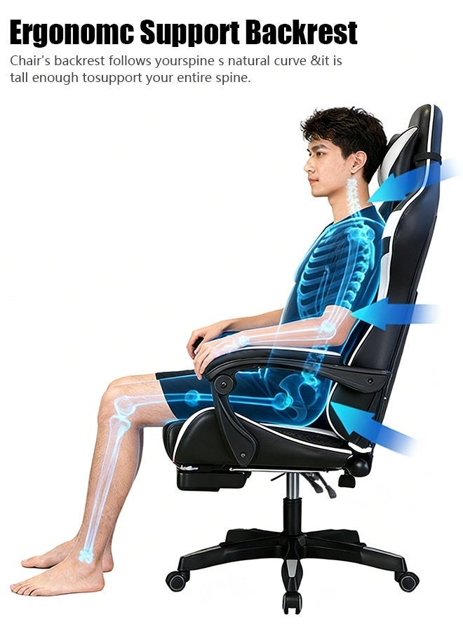 rayze Ergonomic gaming chair/computer chair, height adjustable, PU leather, high backrest, lumbar support, comfortable armrests, 360° swivel, suitable for office or gaming (available in black and white). - Image 3