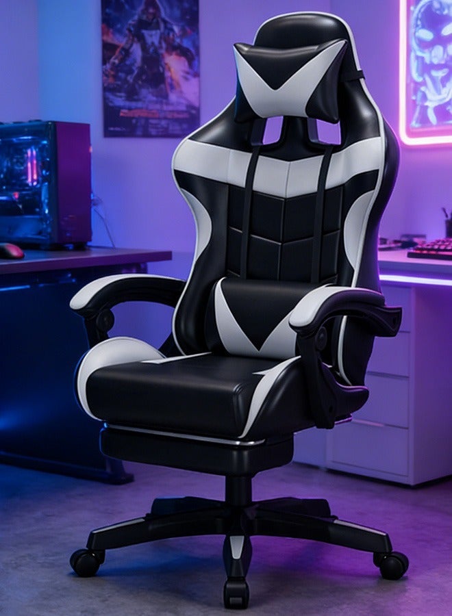 rayze Ergonomic gaming chair/computer chair, height adjustable, PU leather, high backrest, lumbar support, comfortable armrests, 360° swivel, suitable for office or gaming (available in black and white). - Image 1