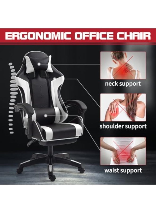 رايز كرسي ألعاب/كرسي كمبيوتر مريح، قابل لتعديل الارتفاع، مصنوع من جلد البولي يوريثان، مسند ظهر مرتفع، دعم للفقرات القطنية، مساند ذراع مريحة، قابل للدوران 360 درجة، مناسب للمكتب أو الألعاب (متوفر باللونين الأسود والأبيض). - Image 5