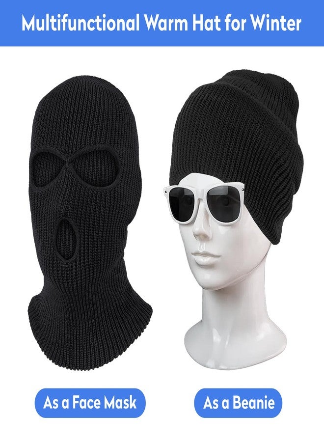 Pukavt 3 Hole Winter Knitted Mask, Full Face Cover Ski Mask Warm Balaclava for Skiing, Motorcycle, Snowboard Black - Image 4