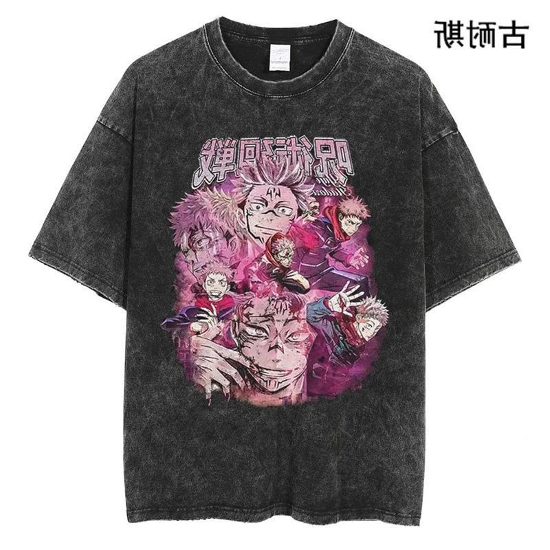 American Street Washed Old Cartoon Animation Printing Lazada Short-Sleeved T-Shirt Heavy - Image 5
