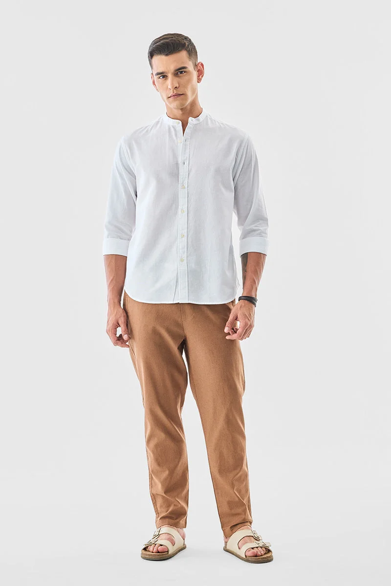 SNITCH Linen Blend Mandarin Collar Shirt