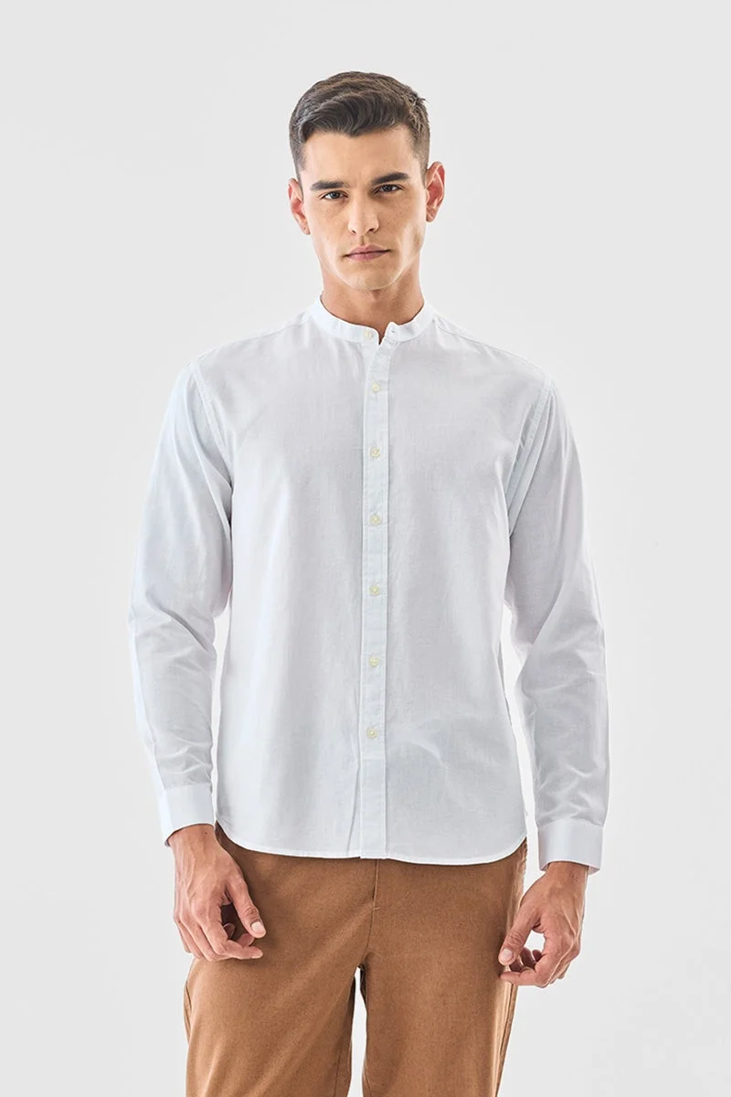 SNITCH Linen Blend Mandarin Collar Shirt