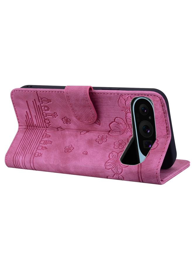 S-TOP Case For Google Pixel 9 / 9 Pro Cartoon Sakura Cat Embossed Leather Phone Case - Image 5