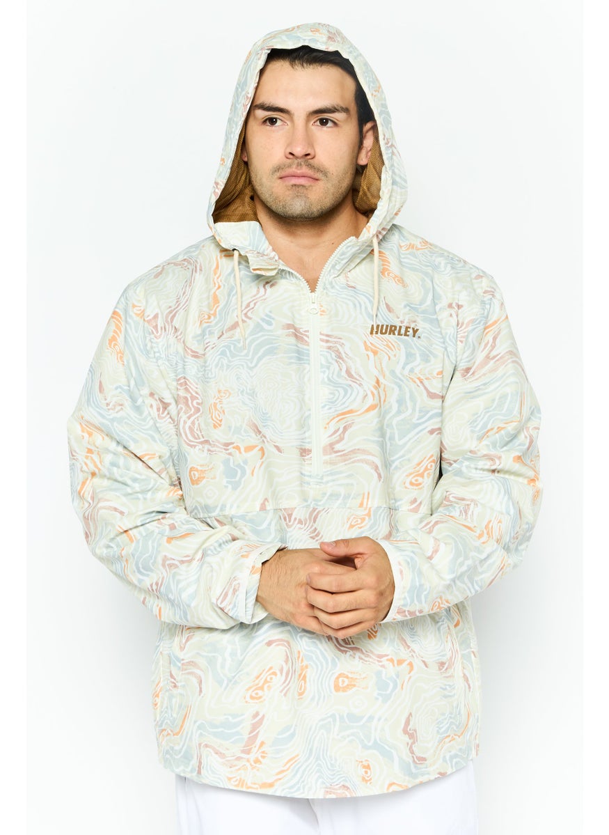 Hurley Men Sportswear Fit Outdoor Hooded Jacket, Ivory Combo  - Image 1