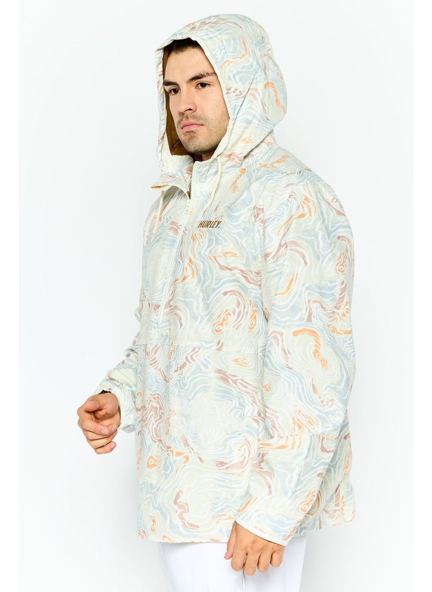 Hurley Men Sportswear Fit Outdoor Hooded Jacket, Ivory Combo  - Image 3