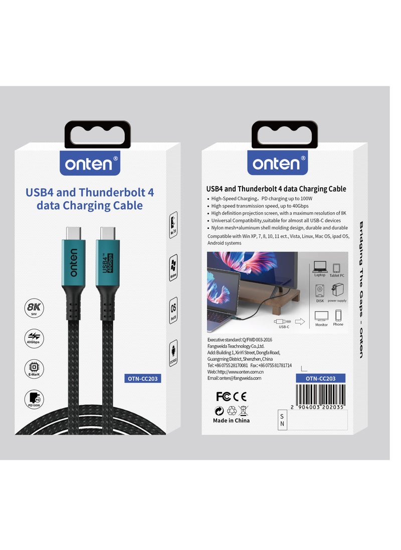onten - OTN-CC203 Charging and data transfer cable from Type-C to Type-C with a data transfer speed of up to 40 GB per second and a display resolution of 8K - Image 1