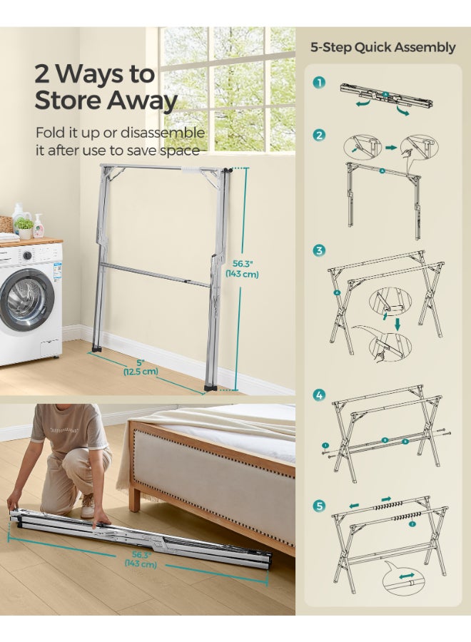 SONGMICS حامل تجفيف الملابس من سونغميكس، حامل تجفيف غسيل قوي، قابل للتعديل من 133-200 سم، قابل للطي، قائم بذاته، مصنوع من الفولاذ المقاوم للصدأ، للاستخدام الداخلي والخارجي، رمادي فاتح - Image 5