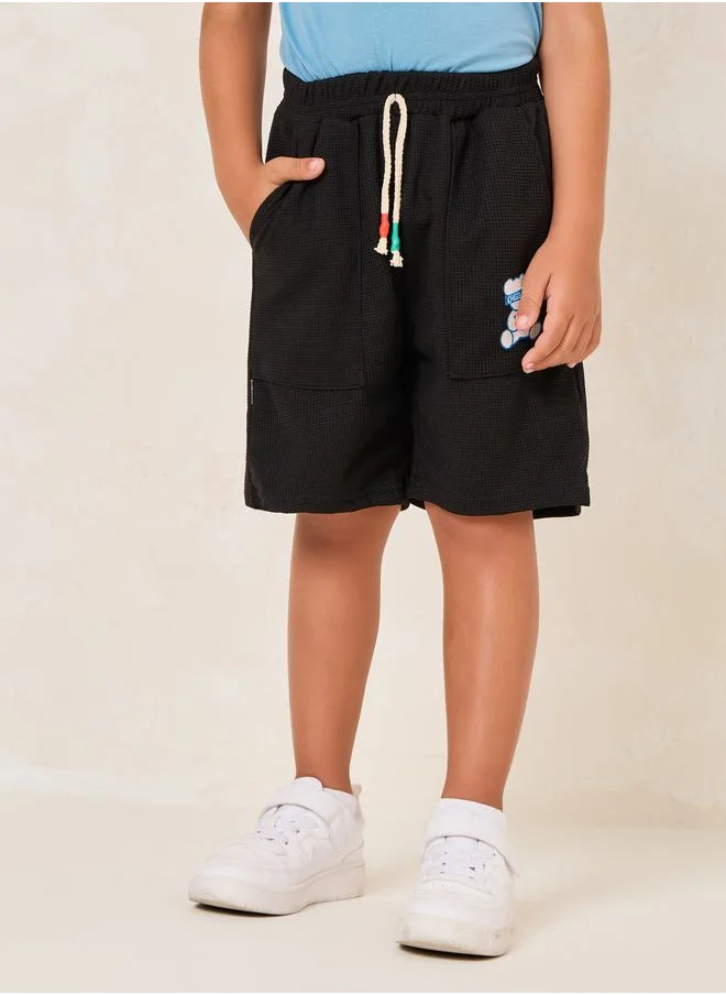 Styli Toddler Boys Bear Printed Pocket Front Waffle Short