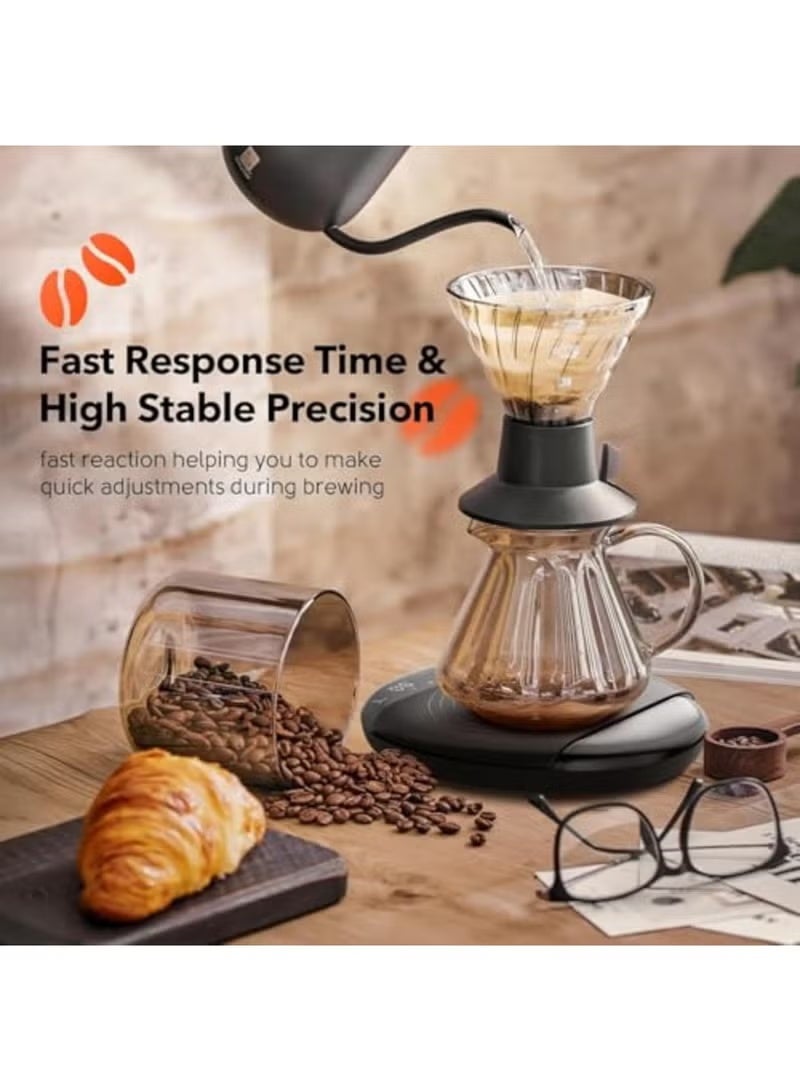 Digital Coffee Scale with Timer, 2kg/0.1g Precision Smart Espresso Scale, Rechargeable USB Kitchen Weight Scale for Pour Over, Food, Baking, Cooking, Milk, Tea, Espresso Shot Timing (Black) - Image 3