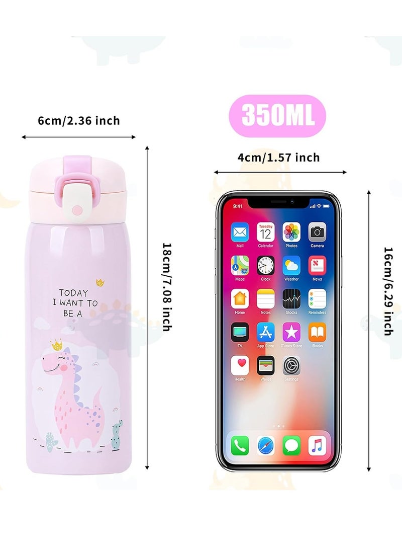 Loquat 350ml Kids Water Bottles, Kids Stainless Steel Water Bottle BPA-Free Leak Proof Insulated Water Bottles for Boys and Girls Reusable Metal Water Bottles-Keep 12 Hours Hot 24 Hours Cold Pink - Image 5