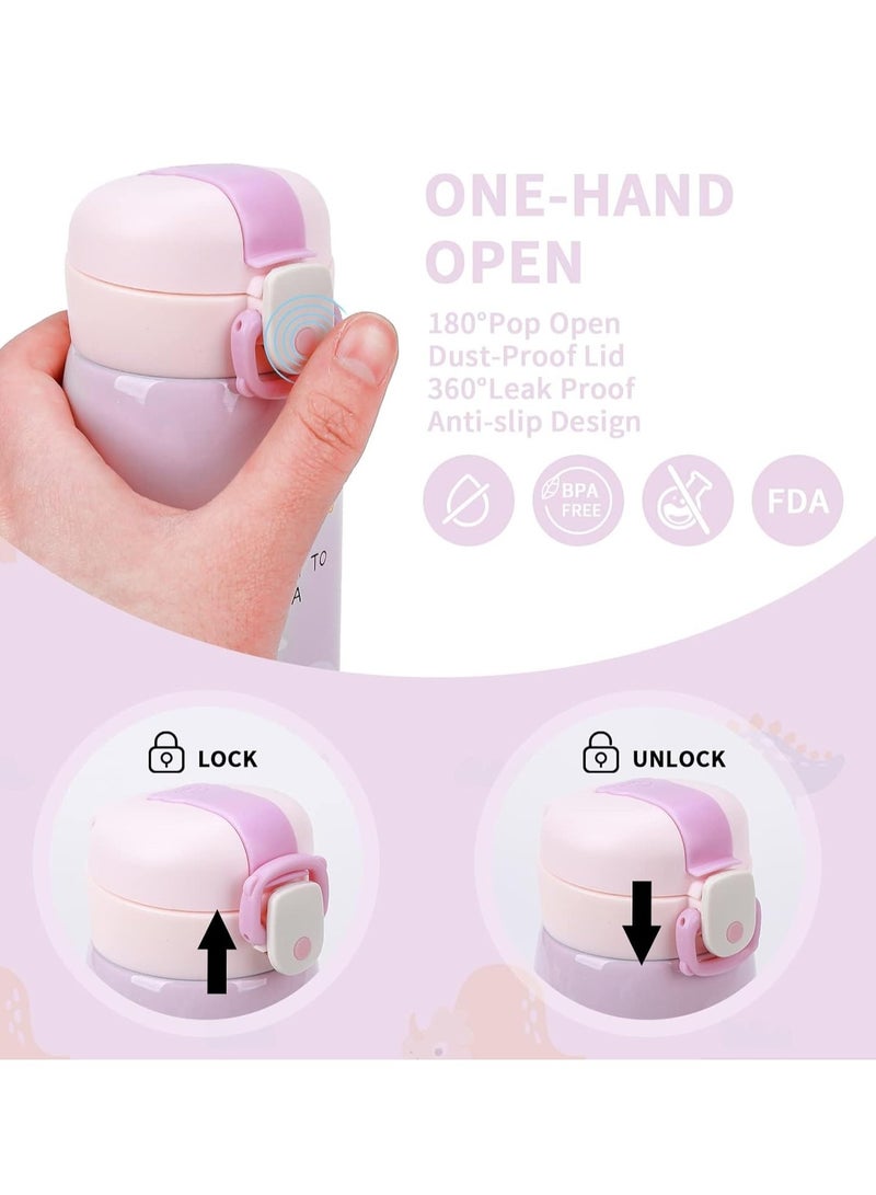 Loquat 350ml Kids Water Bottles, Kids Stainless Steel Water Bottle BPA-Free Leak Proof Insulated Water Bottles for Boys and Girls Reusable Metal Water Bottles-Keep 12 Hours Hot 24 Hours Cold Pink - Image 2