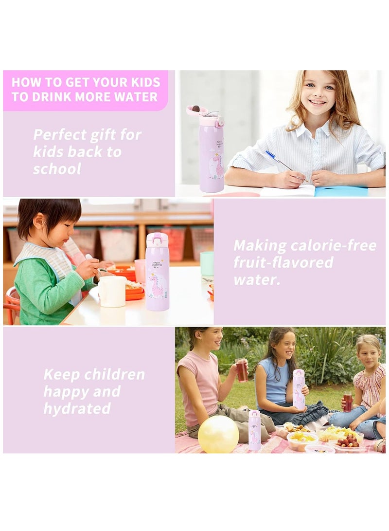 Loquat 350ml Kids Water Bottles, Kids Stainless Steel Water Bottle BPA-Free Leak Proof Insulated Water Bottles for Boys and Girls Reusable Metal Water Bottles-Keep 12 Hours Hot 24 Hours Cold Pink - Image 4