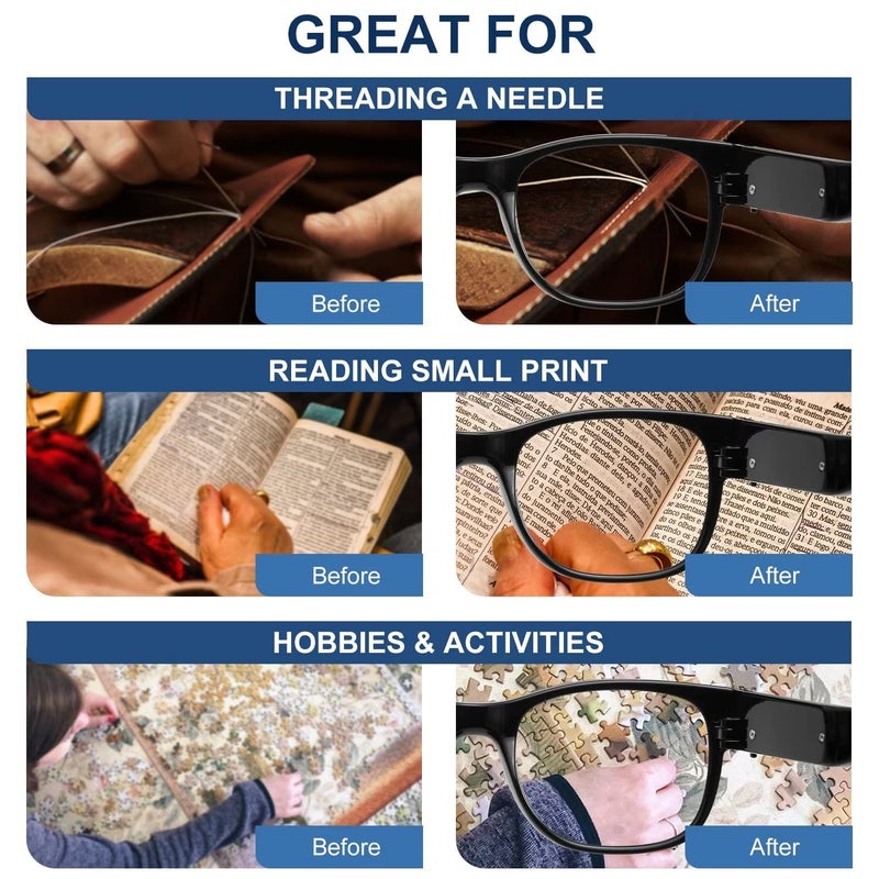 OKH Reading Glasses with Lights, Rechargeable, Bright LED Lighted Readers 2.0, Hands-free Magnifying Eyeglasses for Close Work, Reading, Unisex - Image 3