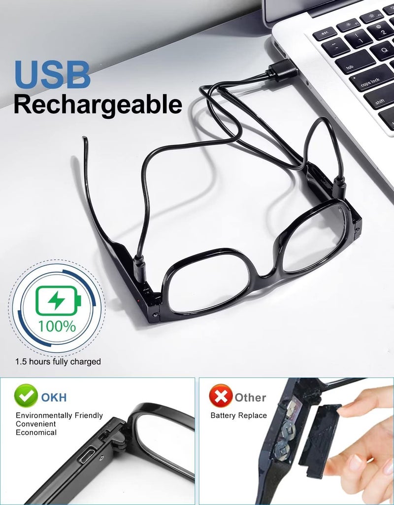 OKH Reading Glasses with Lights, Rechargeable, Bright LED Lighted Readers 2.0, Hands-free Magnifying Eyeglasses for Close Work, Reading, Unisex - Image 5