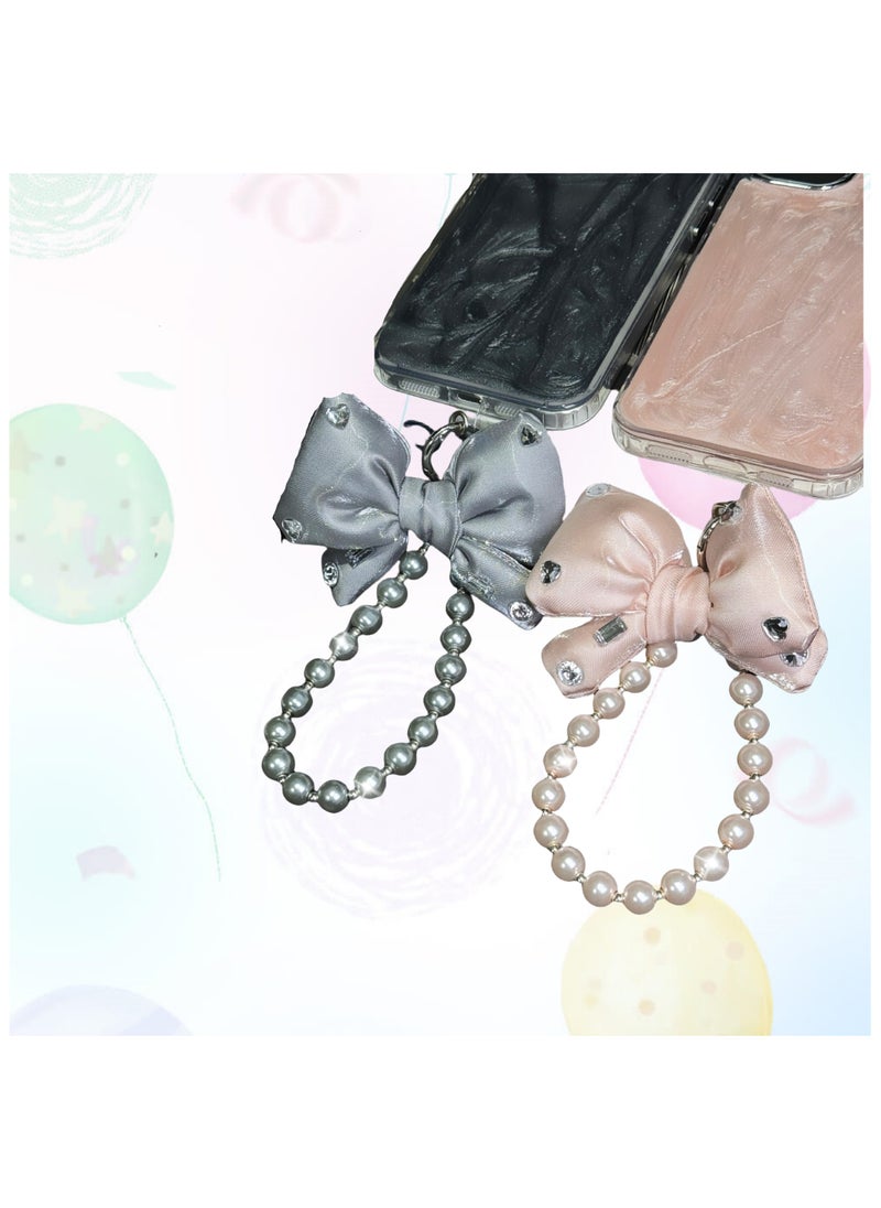 Generic Phone Charm , Pearl Bow Beaded Phone Chain lanyards, Anti-Lost Charm Wrist Strap Phone Lanyard Wrist Strap Keychain with Stainless steel 360 degree rotating clip metal chain for Wallet Handbag Camera Cell Decoration  - Image 5