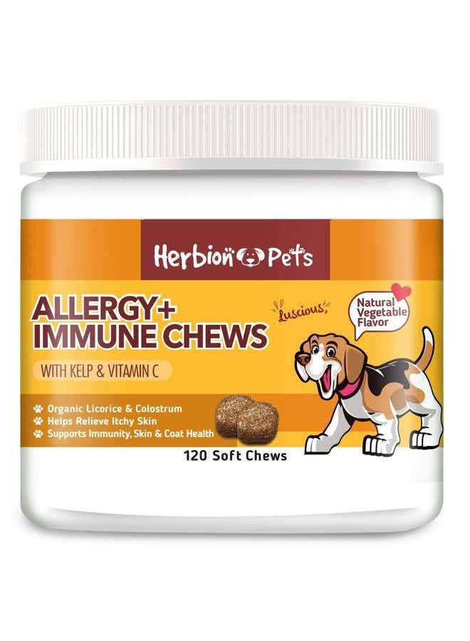 Herbion Pets Allergy + Immune Chews with Kelp & Vitamin C, 120 Soft Chews, Supports Immunity, Skin & Coat Health, Relieves Itchy Skin, Made in USA, Natural Vegetable Flavor, for Dogs 12 Weeks+, Pack 1 - Image 1