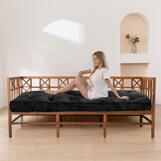 9villa Velvet Fabric White Soft Cotton Foldable Light Weight Quilt/Mattress, Firm Mattress, Comfort Gadda 1 Sleeping Capacity, Single Bed 3 x 6 ft or 72 x 36 x 4.5 Inches, Coffee - Image 1