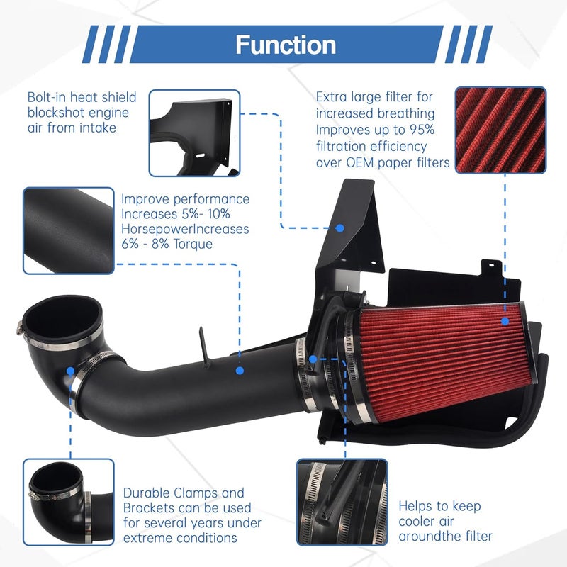 moafaye 4 Inch Cold Air Intake System with Heat Shield for 1999-2006 GMC/Chevy V8 4.8L/5.3L/6.0L Silverado 1500/2500/3500 (Black & Red) - Image 2