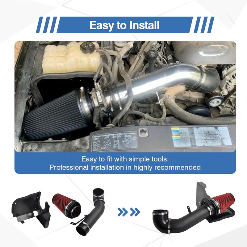 moafaye 4 Inch Cold Air Intake System with Heat Shield for 1999-2006 GMC/Chevy V8 4.8L/5.3L/6.0L Silverado 1500/2500/3500 (Black & Red) - Image 5