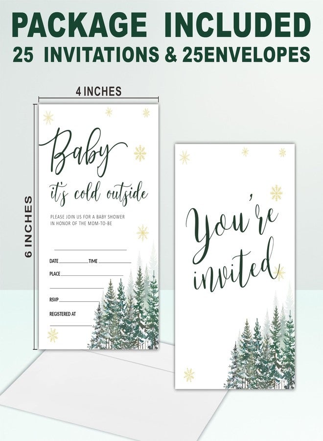 NYCTUG Baby It's Cold Outside Shower Invitations - 25 Gold Snow In The Pines Invites With Envelopes For Gender Reveal, Baby Announcement, Gender Neutral New Born Baby Party Favor & Supplies - B12 - Image 4