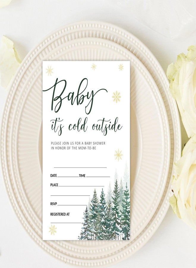 NYCTUG Baby It's Cold Outside Shower Invitations - 25 Gold Snow In The Pines Invites With Envelopes For Gender Reveal, Baby Announcement, Gender Neutral New Born Baby Party Favor & Supplies - B12 - Image 3