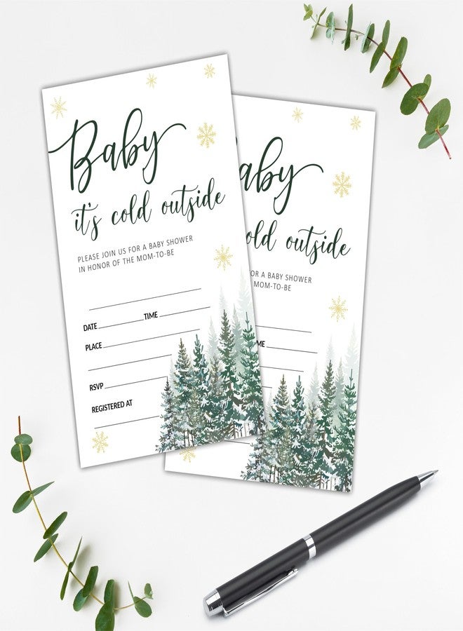 NYCTUG Baby It's Cold Outside Shower Invitations - 25 Gold Snow In The Pines Invites With Envelopes For Gender Reveal, Baby Announcement, Gender Neutral New Born Baby Party Favor & Supplies - B12 - Image 5