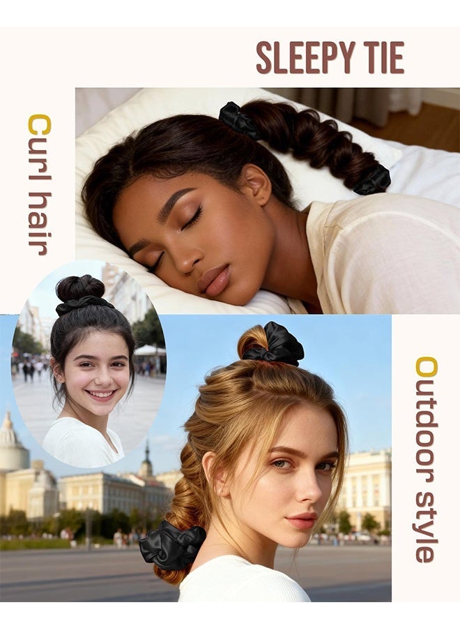 Black Large Satin 2-in-1 Heatless Hair Curler, Hair Tie & Curling Rod with Scrunchie Overnight No Heat Big Curls for Women Gift - Image 5