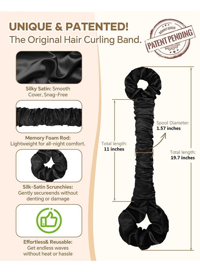 Black Large Satin 2-in-1 Heatless Hair Curler, Hair Tie & Curling Rod with Scrunchie Overnight No Heat Big Curls for Women Gift - Image 2