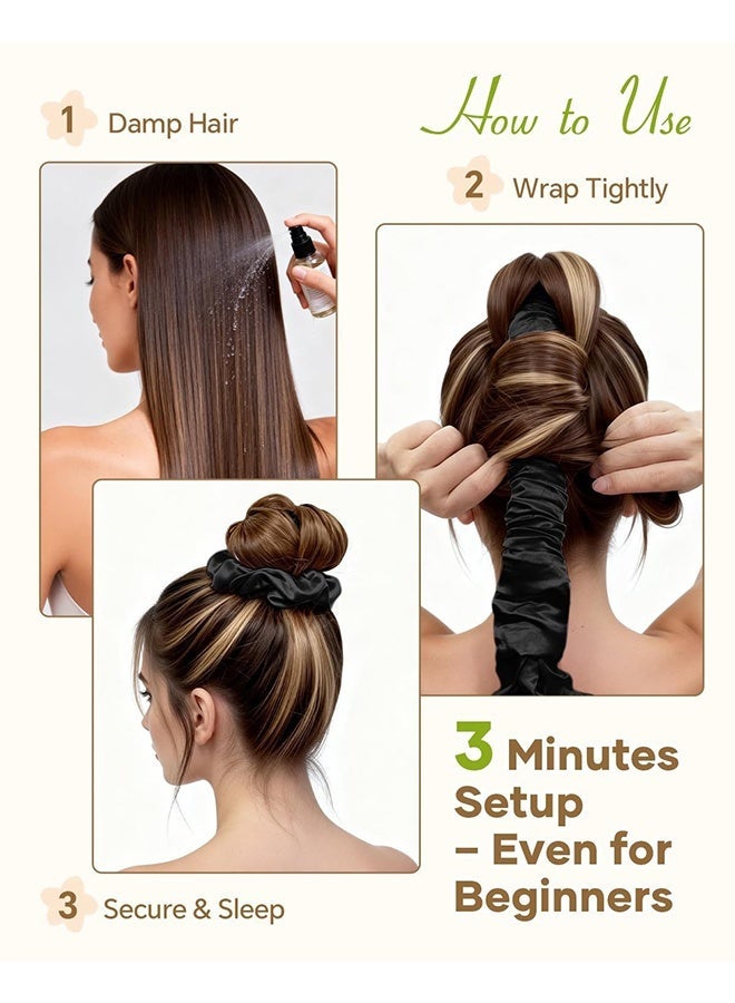 Black Large Satin 2-in-1 Heatless Hair Curler, Hair Tie & Curling Rod with Scrunchie Overnight No Heat Big Curls for Women Gift - Image 4