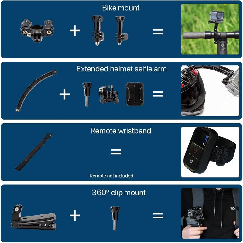 MMOBIEL 50in1 Action Camera Accessory Kit Compatible with GoPro Hero 11 10 9 8 7 6 5 4 GoPro Max Fusion DJI Osmo Action AKASO Insta 360 etc  Incl Action Camera Head Mount Tripod and More - Image 2