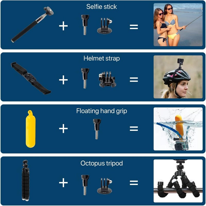 MMOBIEL 50in1 Action Camera Accessory Kit Compatible with GoPro Hero 11 10 9 8 7 6 5 4 GoPro Max Fusion DJI Osmo Action AKASO Insta 360 etc  Incl Action Camera Head Mount Tripod and More - Image 4