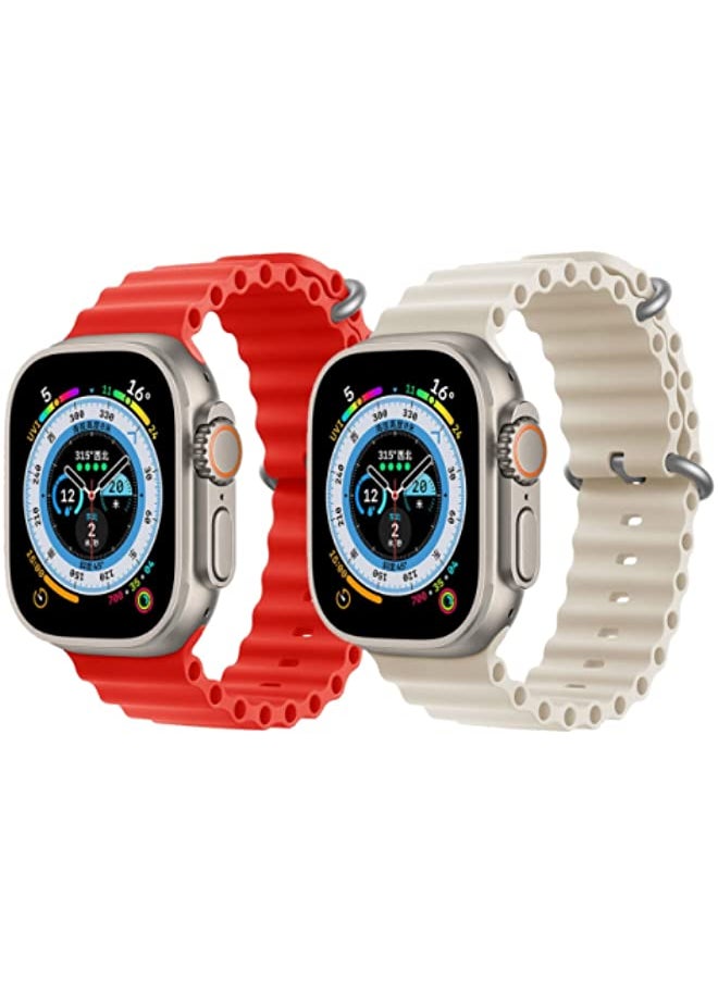 IAF - Silicone Ocean Band Strap Red Silicone Ocean Band Strap Pearl White Set of 2 for Apple Watch Ultra 8 49mm - Image 1