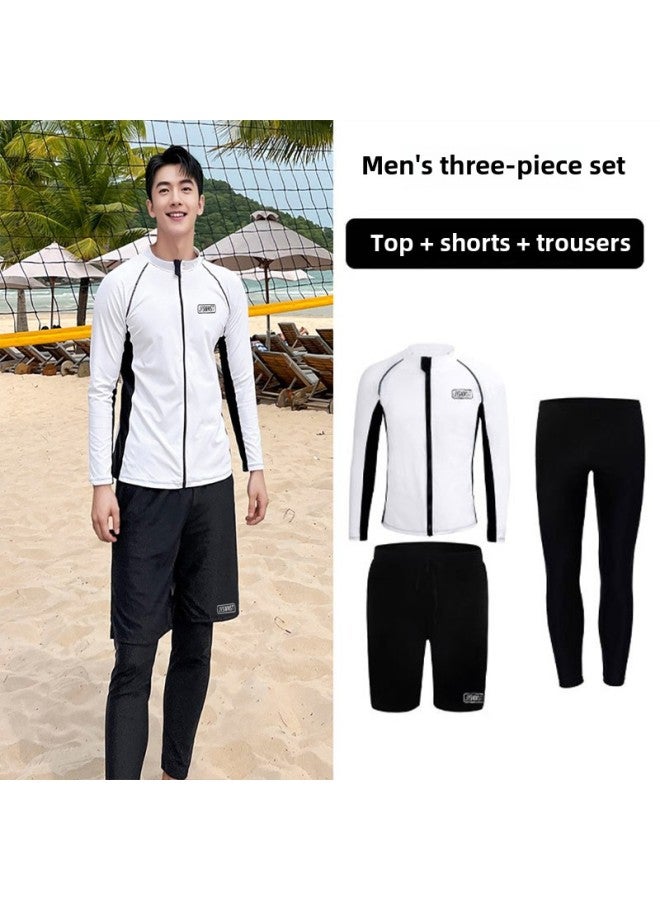 Generic Wetsuit Men's Top Sunscreen Quick-drying Scuba Suit Surfsuit Long-sleeved Warm Swimsuit Jellyfish Suit Swimming Jacket-Color:611 Men's Three-piece Set-Size:4XL - Image 1