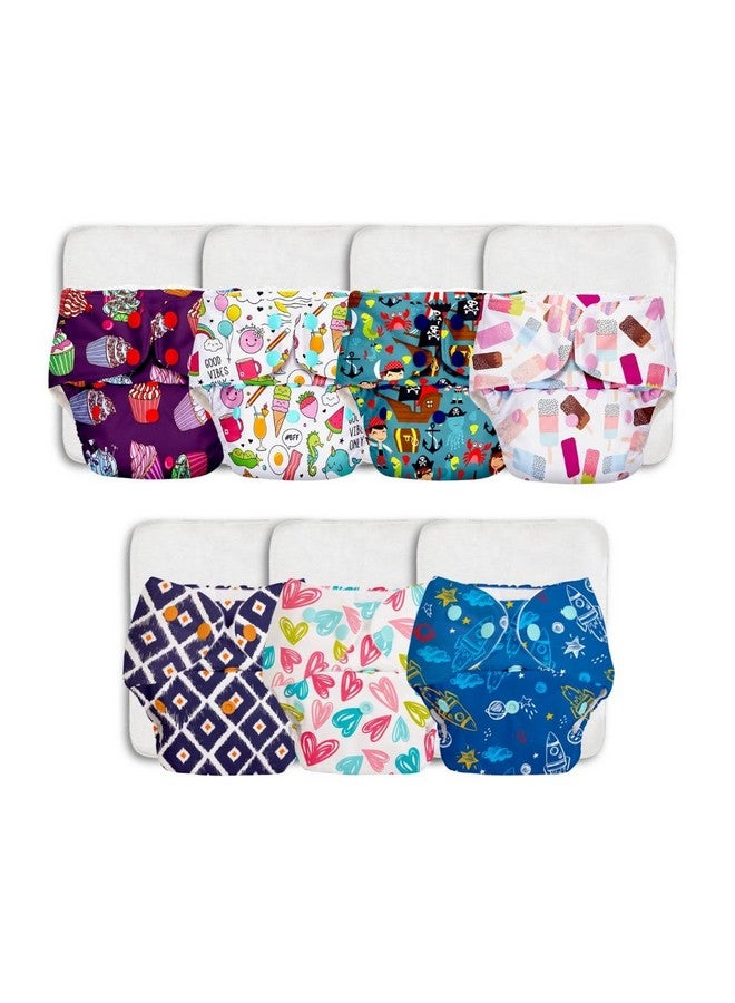 Superbottoms Basic Cloth Diaper | Side Leakage Proof Reusable Cloth Diaper Quick Dry Freesize, Rash Free, Kids 0-3 Yrs|Stay Dry & Lasts Up To 3Hrs - (Assorted) (Basic Pack Of 7 Shell And 7 Inserts) - Image 1