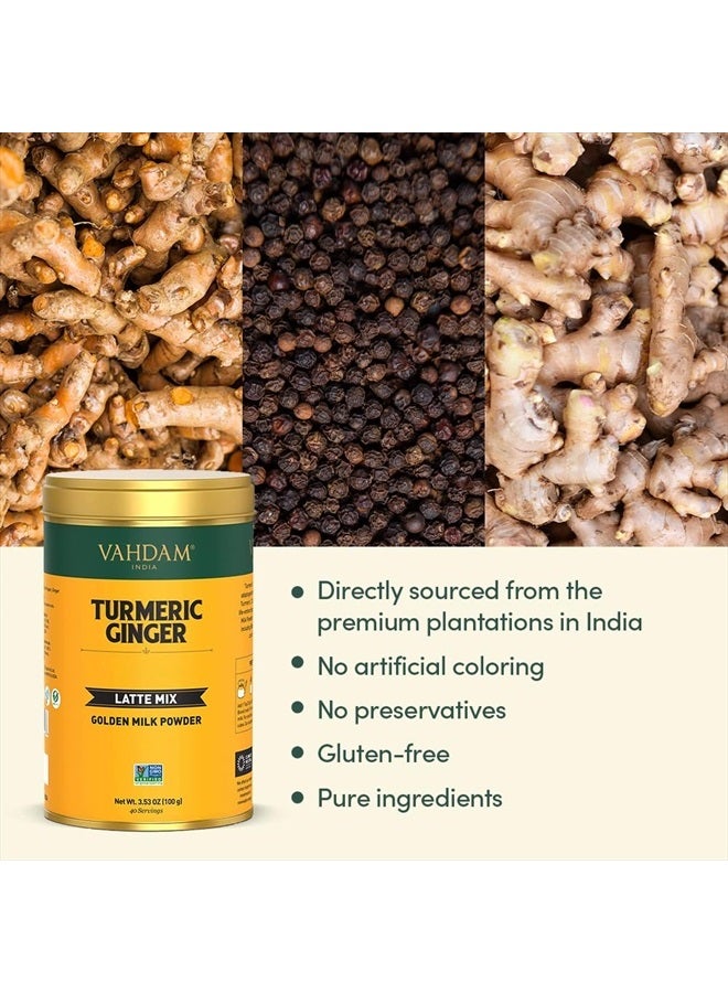 Vahdam مزيج لاتيه الكركم والزنجبيل (40 كوبًا، 3.53 أونصة) خالٍ من الكافيين وغير معدّل وراثيًا وخالٍ من الجلوتين | مسحوق حليب ذهبي مع الكركمين والفلفل الأسود والزنجبيل | اصنع شايًا ساخنًا/مثلجًا أو لاتيه الكركم - Image 5