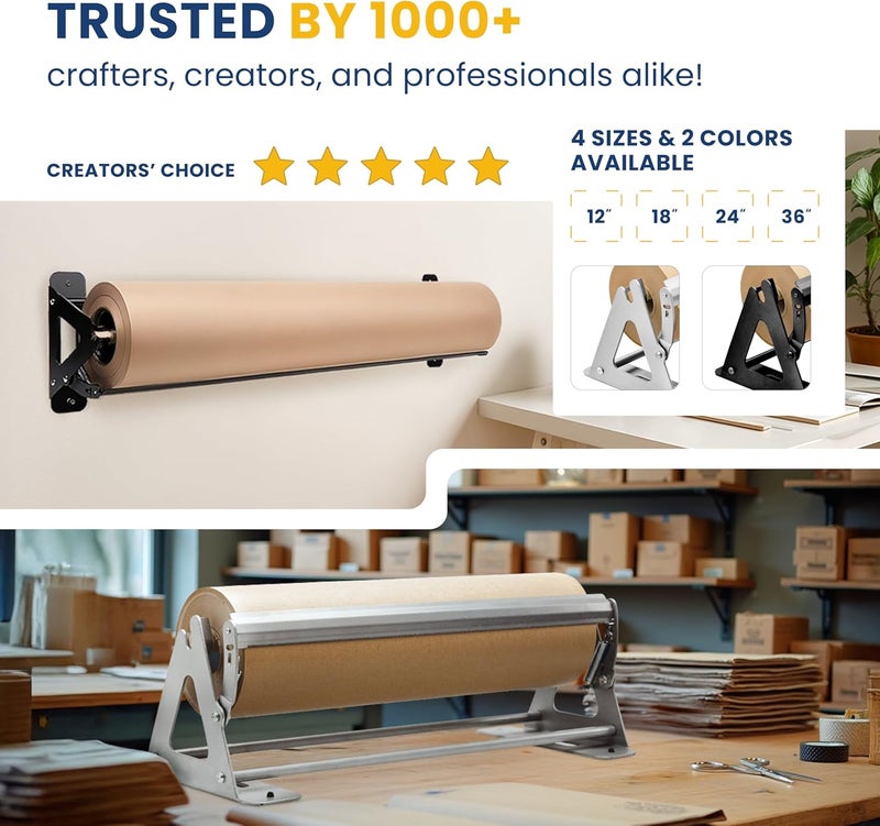 DIY CREW 24 Inch Paper Roll Dispenser and Cutter - Heavy-Duty Wall Mountable, Non Slip Tabletop - Kraft, Freezer, Butcher Paper - Up to 1000ft Rolls - Image 5
